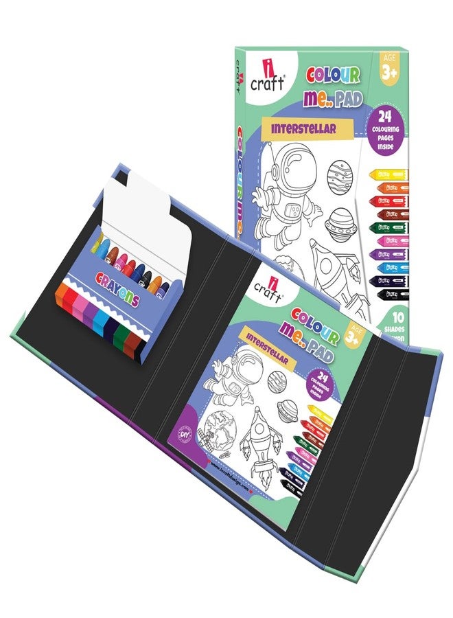 iCraft iCraf Coloring Pad for Toddlers & Preschoolers - 24 Pages + 10 Crayons - Kids Art Set Gift (Space) - Image 3